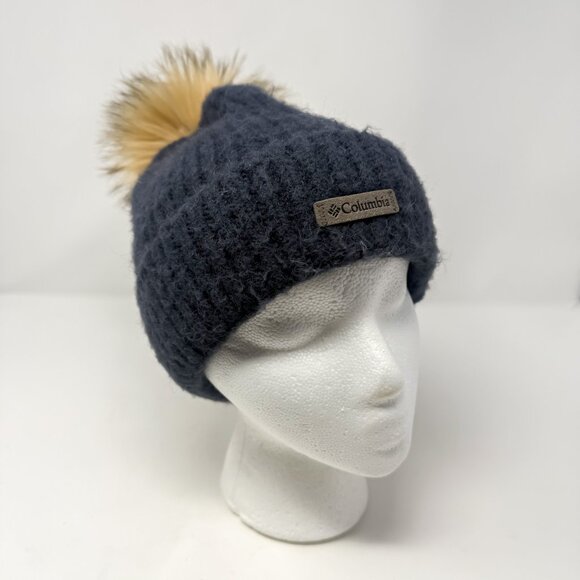 Columbia Winter Blur Pom Pom Beanie Hat Blue One Size Fits All Fleece Lined Cozy - Picture 1 of 9